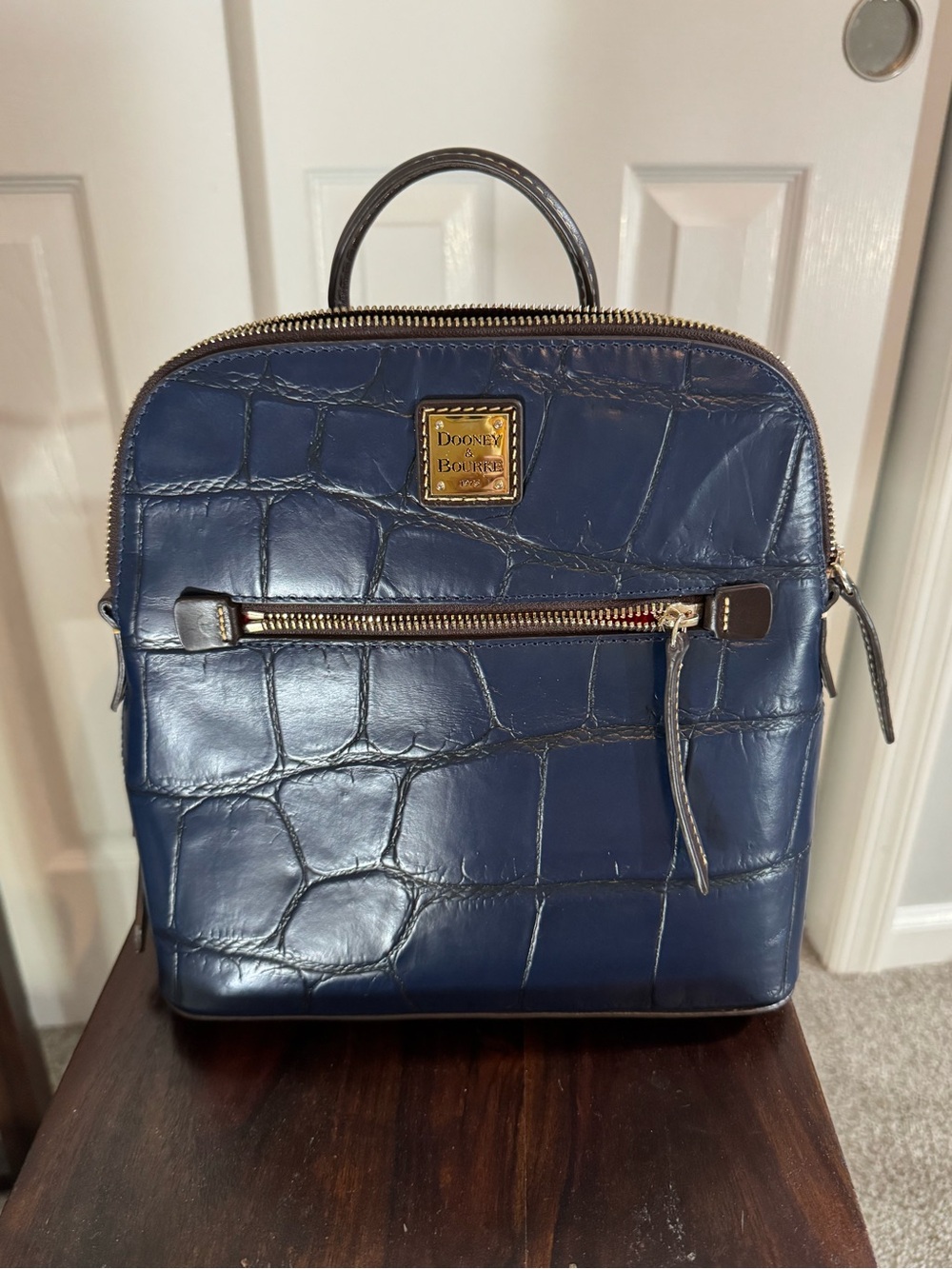 Dooney & Bourke Navy Croc-Embossed Leather Backpack